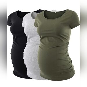 3 Women's Maternity Tops - Black, Gray, and Green